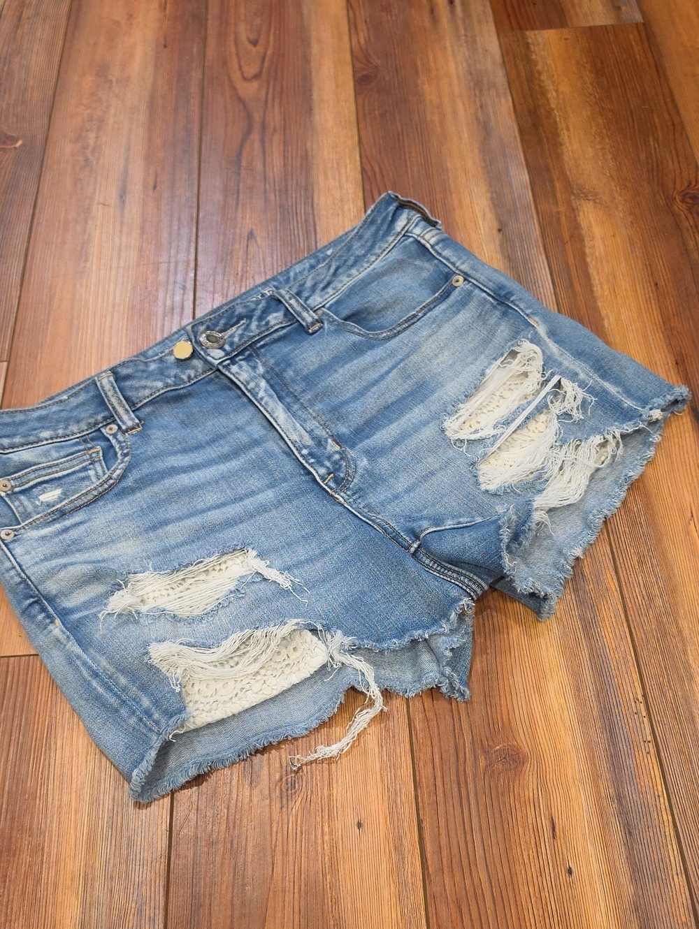 American Eagle Outfitters Distressed Light Blue Denim Shorts